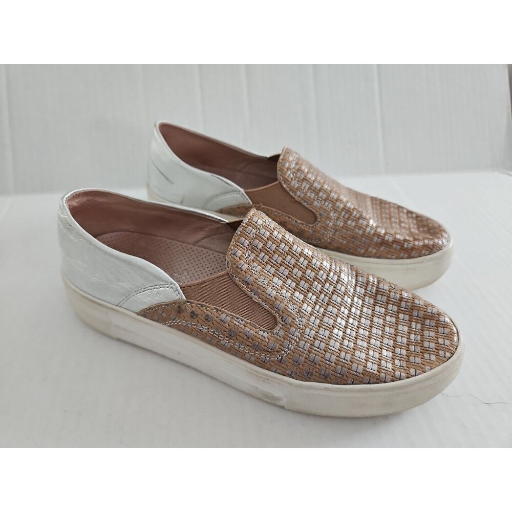 Vince Camuto Womens Leather Kyah Silver Tan Woven Slip On Comfort Shoe Size 6.5